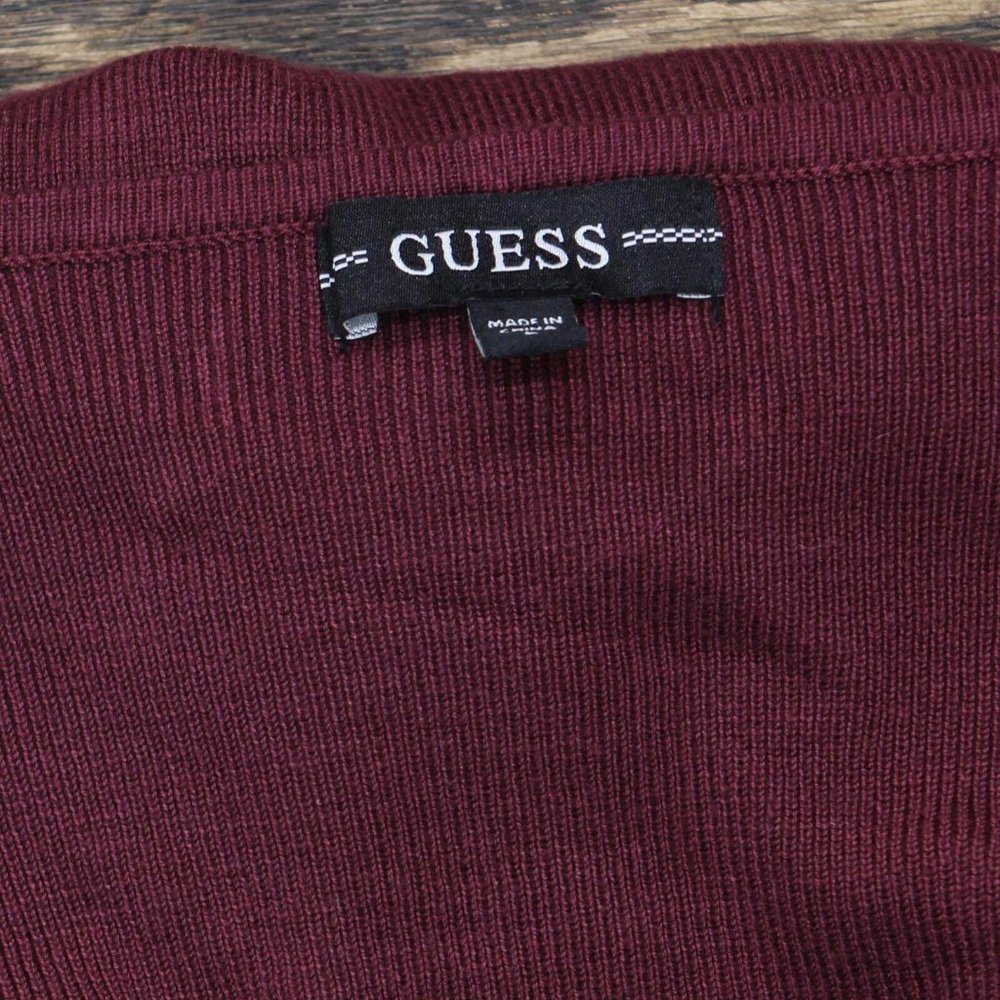 NEW Guess Knit Stretch Zip Front Boat Neck Cardigan W2RR30Z2YK0 Maroon Red L - Picture 3 of 3